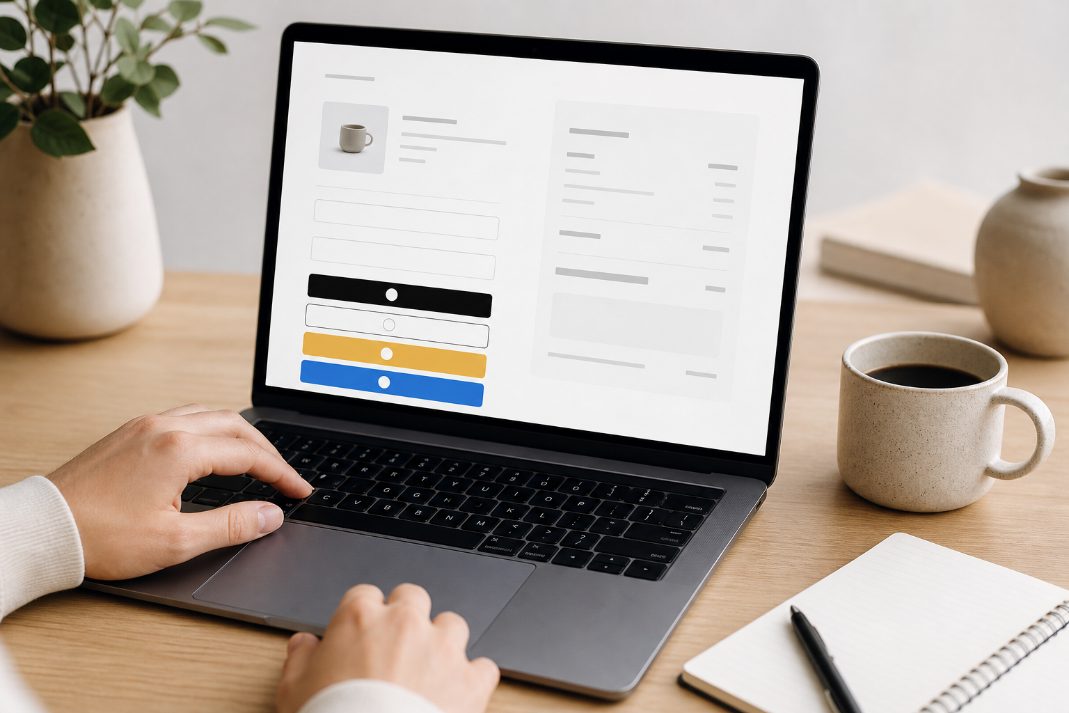 Laptop showing dynamic checkout buttons on Shopify