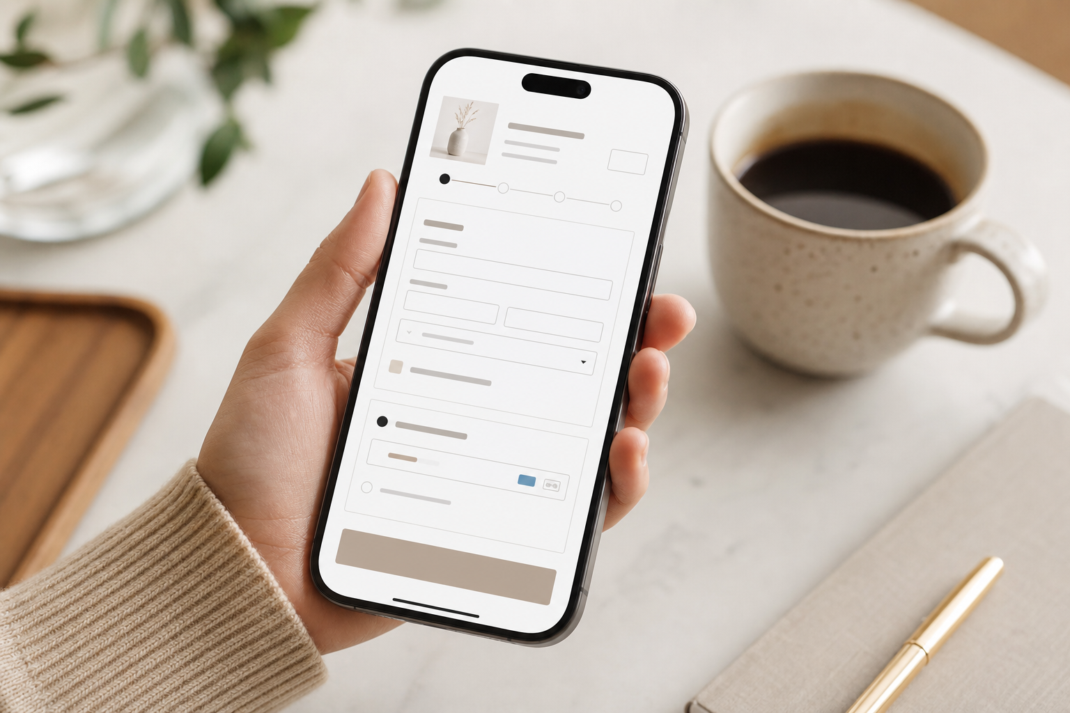 Smartphone showing a customized Shopify checkout page