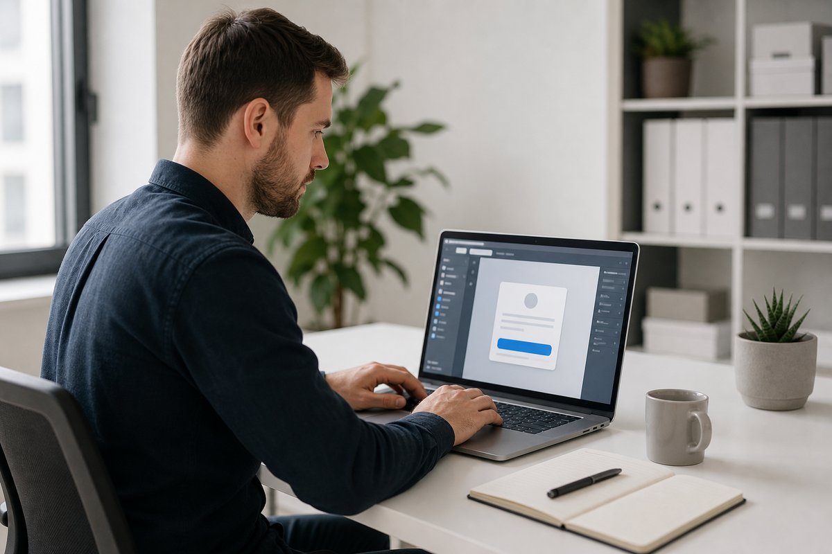Desk setup suggesting a Shopify subscription widget embed