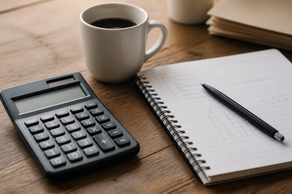 Calculator and notebook suggesting subscription pricing strategy